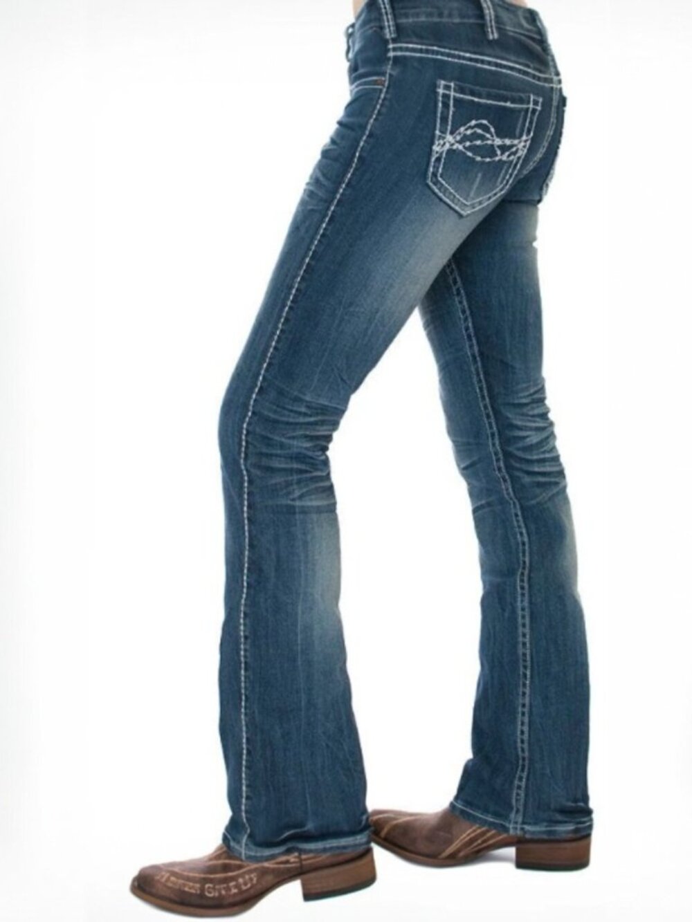 Cowgirl Tuff Size 40 (20/22) Edgy Medium Wash Bootcut Denim Jeans Western
